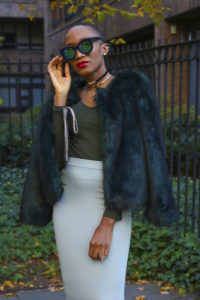 Ms Rexti in Green Faux Fur Look