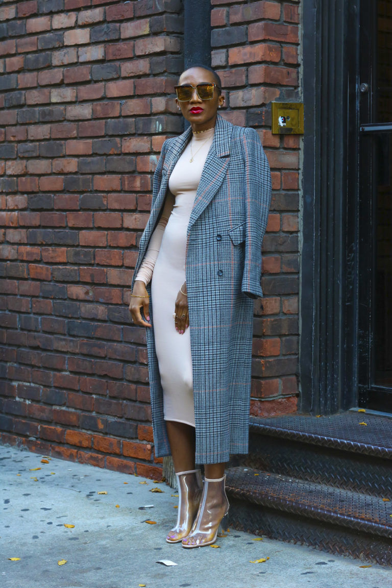 Ms Rexti - Nude Dress and a Gingham Coat