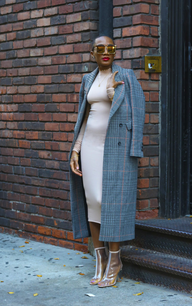 Ms Rexti - Nude Dress and a Gingham Coat