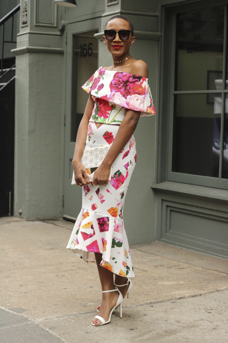 Ms Rexti in a Floral Bardot Dress