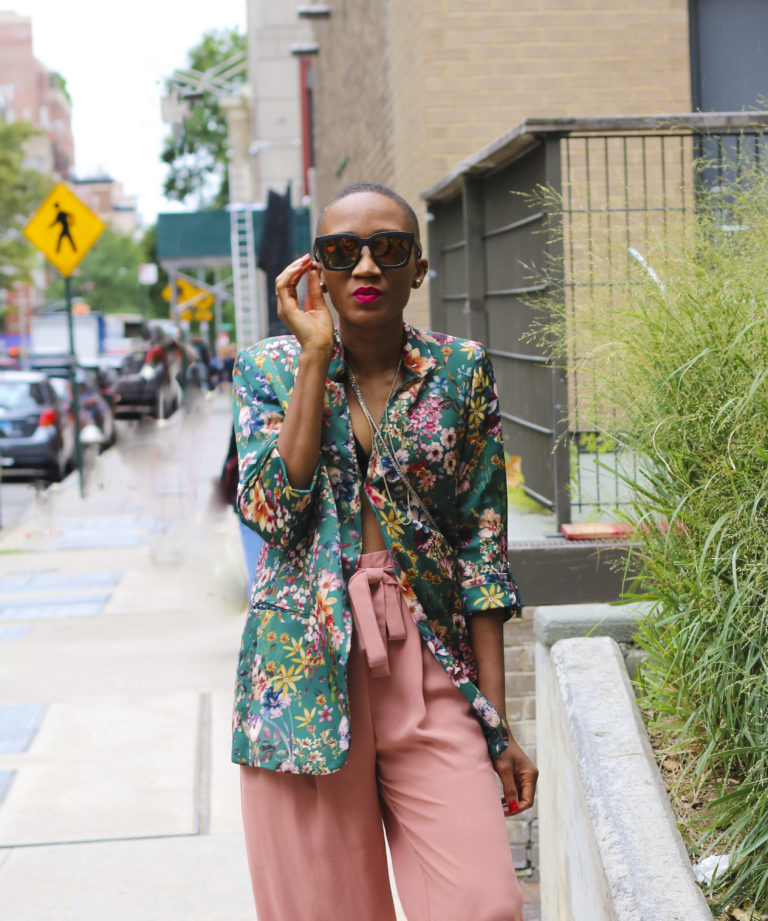 MsRexti in Floral Jacket and sneakers